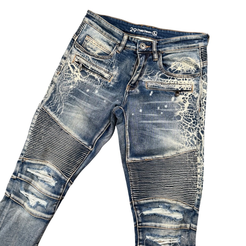Crysp Denim Mens Y2K Moto Biker Jeans Distressed Paint Splatter Streetwear 31x31